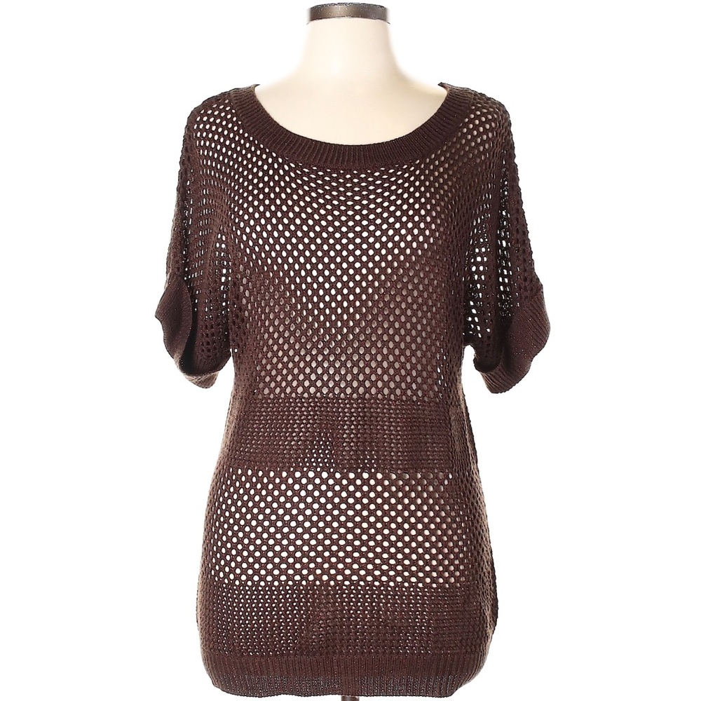 The Limited Brown Striped Metallic Fishnet Top